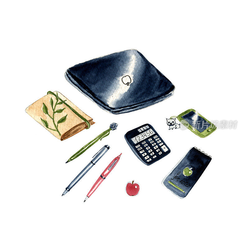 Watercolor clip art Back to school - Accessories, hand painted clip art